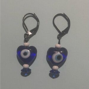 Blue Heart Evil Eye Drop Earrings - Women Jewelry (Unbranded)